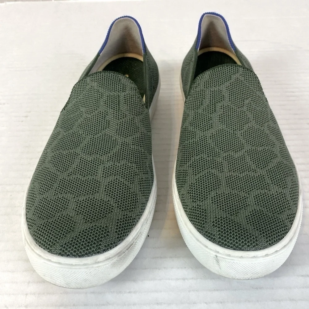 Rothy’s Safari Green Textured Print Slip On Sneakers Size 8